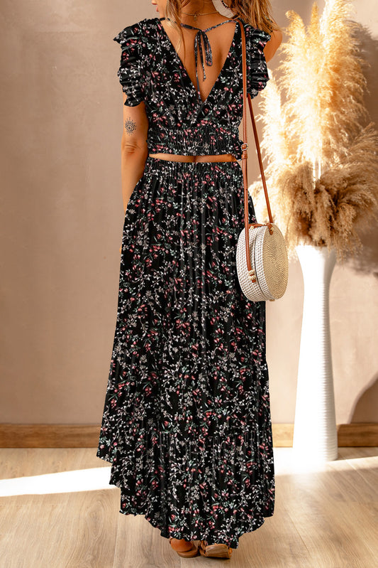 Twilight Bloom Two-Piece Skirt Set