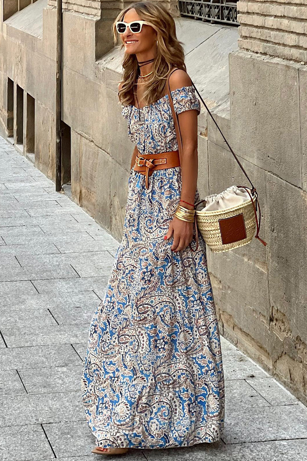 Bluebird Bloom Off-Shoulder Maxi Dress