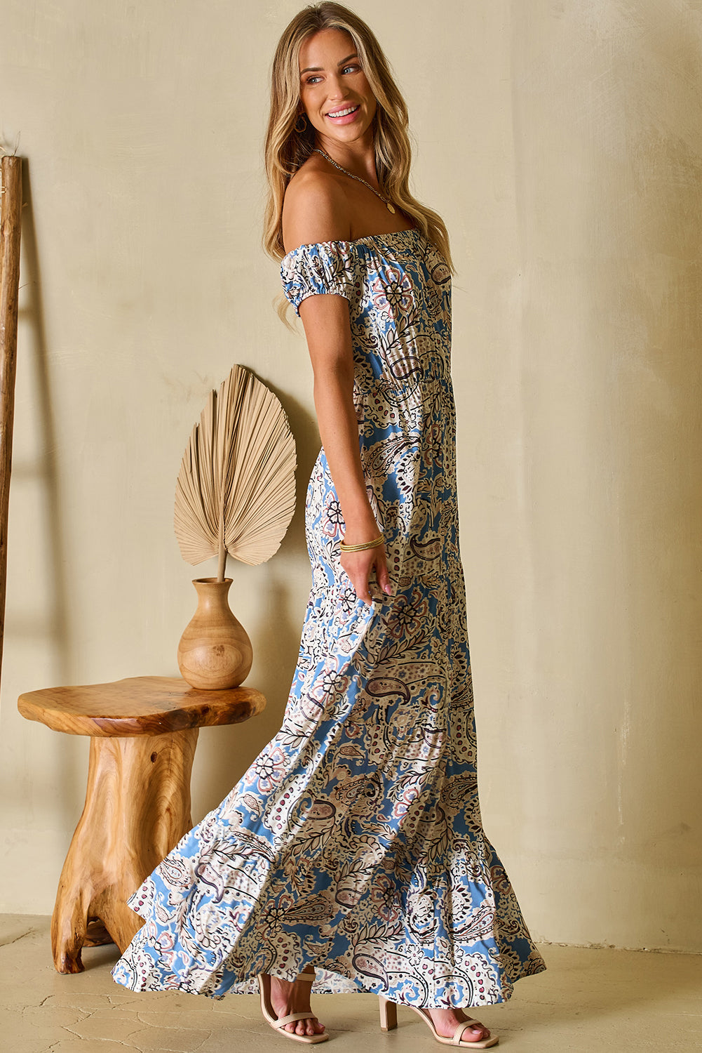 Bluebird Bloom Off-Shoulder Maxi Dress